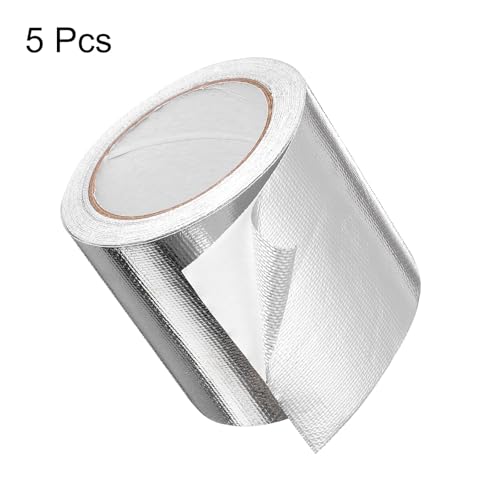 Image of HARFINGTON 5pcs Heat Shield Tape 3.94 inch x 65.6 Ft Waterproof Sunscreen Sound Insulation High-Temperature Resistance Silver Aluminum Tape Thickness for Automotive Repairs