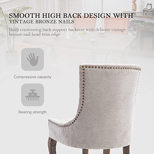 Kiztir Upholstered Dining Chairs Set Of 4, Farmhouse Dining Chairs With Solid Wood Legs, Nailhead Trim, Tufted Dining Chair For Kitchen/Living Room/Bedroom (Beige) #TOP3