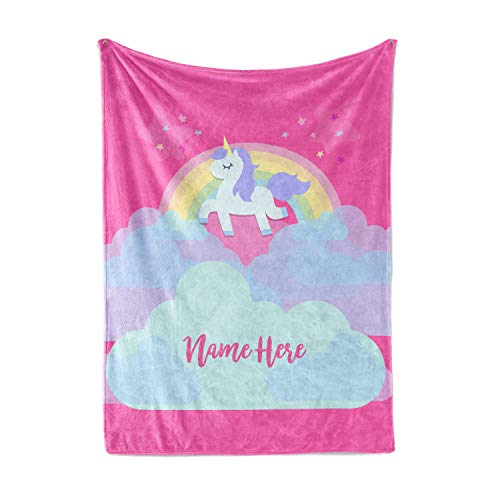 Personalized Magical Rainbow Unicorn Blanket for Kids, Teens, Girls, Women, Baby, Adult - Cute Pink Mink Fleece Plush Sherpa Throw Blankets Perfect as Cozy Comfy Presents (50" x 60" - Child)