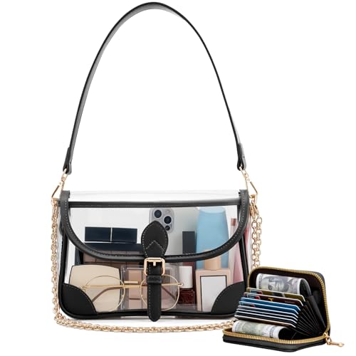 LONG VACATION Clear Bag for Stadium Events Shoulder Bag for Women, Clear Purse with Card Holder for Stadium Concert Travel