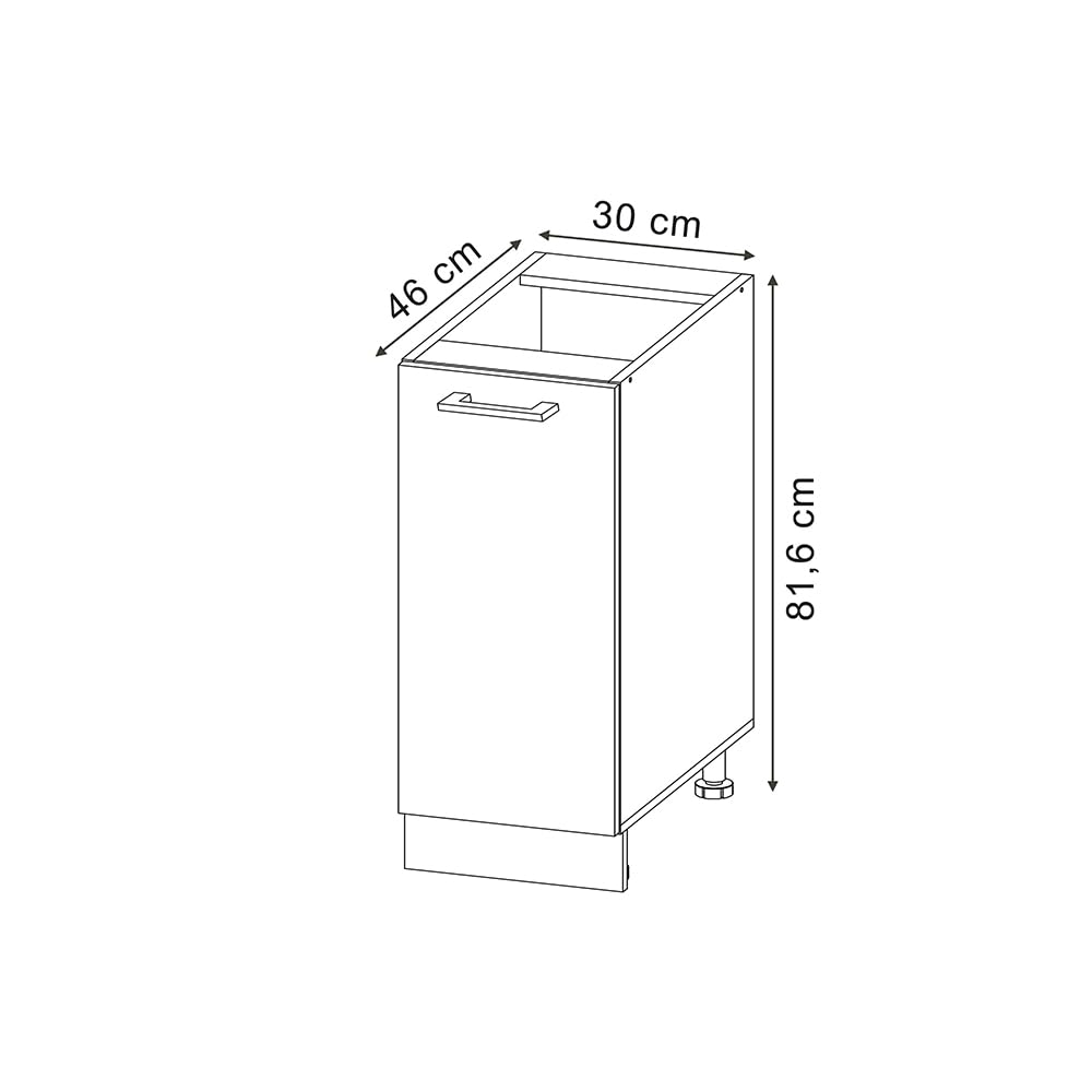 Vicco Armadio cucina dispensa alto R-Line, Nero lucido, 30 cm senza piano di lavoro, per la libera combinazione all'interno di sistemi cucina modulari