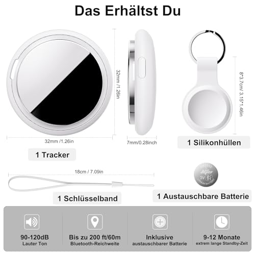 Bnlei Smart Air Tracker Tag kompatibel mit Apple Wo ist? (nur iOS), Smarttag Key Finder für Schlüssel, Fahrrad, Wallet, Koffer, Hunde, Katzen (Weiß, 1-Pack)