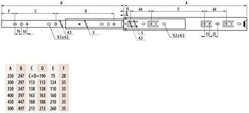 Ball Bearing Drawer Runners Slides H-35mm L- 400mm (1 Pair)