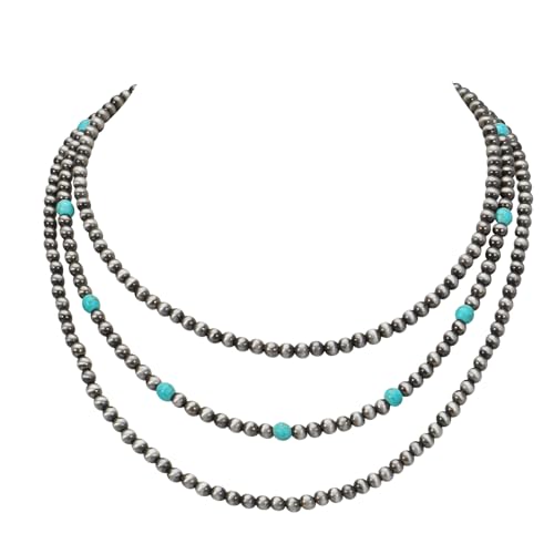 Bocar 3 pcs Navajo Pearl Beads Collar Necklace Set Turquoise Handmade Necklaces Jewelry for Women Gift (NK-10773)