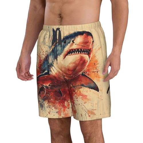 Men's Beach Shorts Board Casual Quick Dry Swim Trunks Holiday - Watercolor Shark Vintage Art2