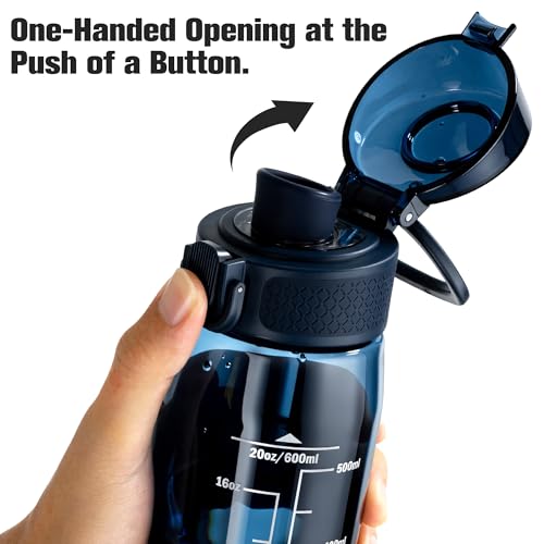 Image of GOPPUS 20oz Kids Water Bottle with Time Marker & Handle, Tritan BPA-Free, Reusable Leakproof Anti-Dust Everyday, Clear Kids Water Bottles For School,Car Travel, Gifts Boys Girls(Navy Blue)