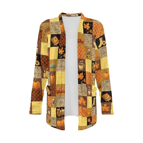 Image of Fall Maple Leaf Cardigan Sweaters for Women Long Sleeve Cardigan Soft Drape Open Front Dusters V-Neck Jackets Dressy