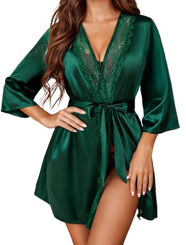 Image of Avidlove Women's Kimono Robe Short Satin Pure Short Silky Robes