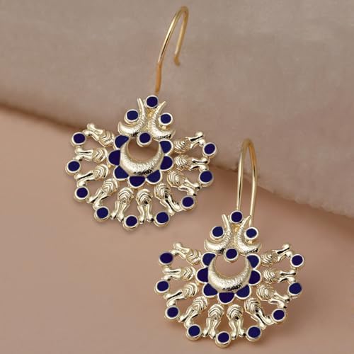 Image of Karatcart Silver Tone Diamond Shape Pink and Blue Carved Stone Studded Drop Earrings for Women
