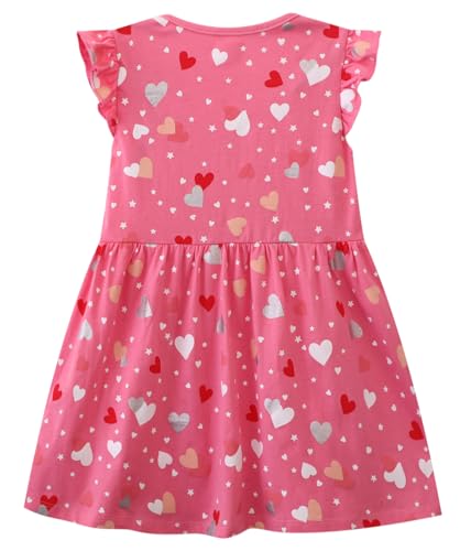 Toddler Girls Summer Dress Casual Cotton Short Sleeve Cartoon Print Striped Dress Basic Applique Playwear Dress 2-7T2