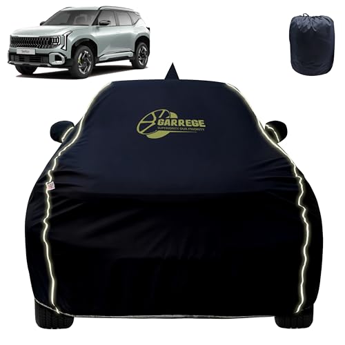 Image of Reflector Waterproof Car Cover for Kia Seltos 2026 Model with Mirror & Antenna Pocket | All Weather Protection | Washable Fabric | Black Color