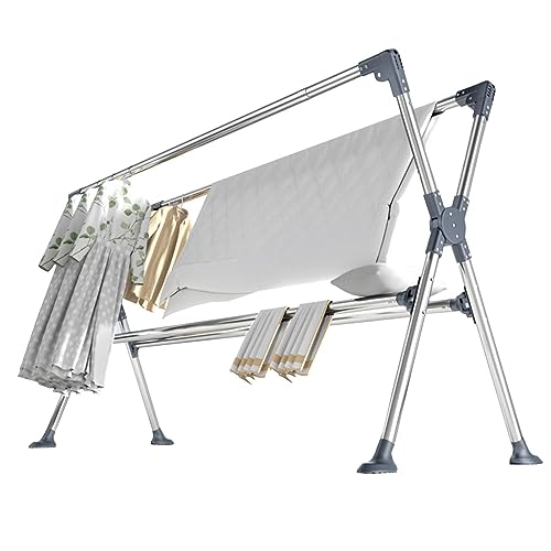 Séchoir À Linge, Etendoir Linge Antidérapantes, Gain D'espace - Installation Facile - Argent, Séchoir À Linge Extensible Réglable, Étendoir Pliable En...