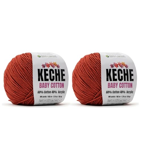Image of Keche Baby Cotton, 60% Cotton 40% Acrylic Yarn, Soft Cotton Yarn for Crochet and Knitting, Amigurumi Yarn 4 Skeins /Balls [1.76 Oz (50g) / 180 Yrds (165m)] x 2 Terracotta