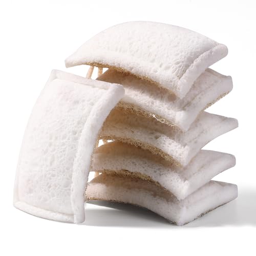 Image of JOYMOOP Compressed Cellulose & Loofah Scrubbers, Non-Scratch Scrub Sponge, Kitchen Sponges for Dishes, 24-Pack, Dual-Sided Dish Sponge for Nonstick Cookware & All Surfaces