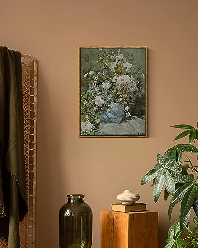 Image of ARPEOTCY Framed Canvas Print Wall Art Decor, French Vintage Flower Spring Botanical Wall Art Home Decor, Ceramic Vase Floral Oil Painting for Living Room, Office Shelf Decoration, 12x16 inch