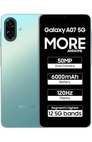 Image of Samsung Galaxy A07 5G (Light Green, 4GB RAM, 128GB Storage) | 6.7 inch HD+ 120Hz Display | MediaTek Dimensity 6300 | 50MP + 2MP Rear Camera | 6000 mAh Battery
