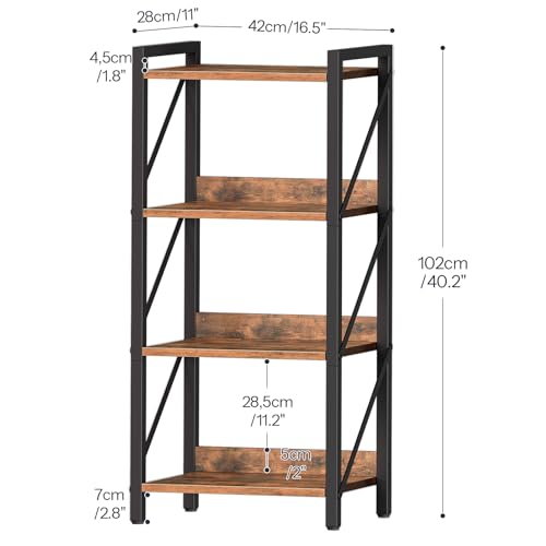 Image of HOOBRO Bookshelf, 4-Tier Industrial Bookcase, Book Shelf Storage Organizer, Small Bookshelf with Metal Frame for Living Room, Bedroom, Home Office, Kitchen, Rustic Brown and Black BF40SJ01