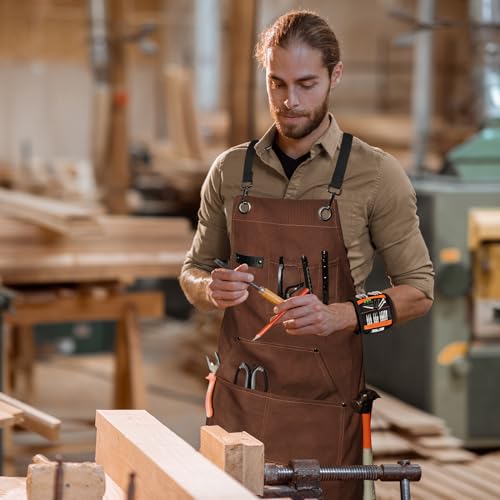 WEARXI Aprons for Men, Woodworking Canvas Apron with Tool Pockets - image 6