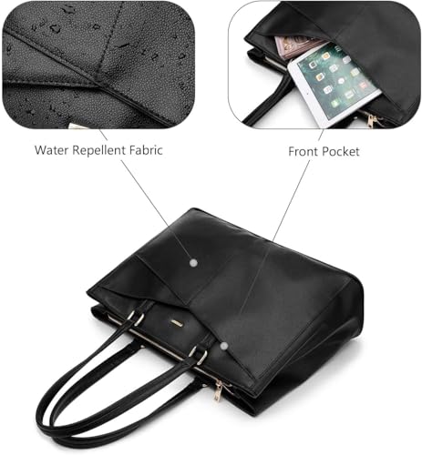 Image of LOVEVOOK Laptop Bag for Women 17.3 Inch Tote Bags Waterproof Leather Briefcase Computer Women Business Office Work Bag,Black