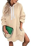 PRETTYGARDEN Oversized Sweatshirt for Women 2025 Fall Pullover Casual Long Sleeve Split Hem Hoodie Dress with Kangaroo Pocket (Apricot,Small)
