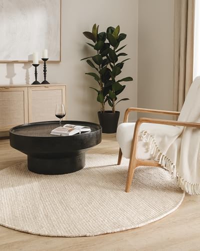 benuta Tapis en laine pure Rocco - Crème 200 cm rond - Tissé à la main - Style : laine, uni, bohème, hygge et cozy, minimaliste - Facile d'entretien pour...
