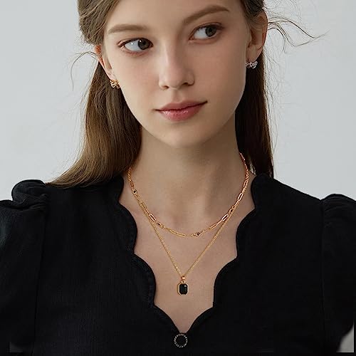 Gold Layered Necklaces for Women, 18k Gold Plated Crystal Necklace Paperclip Choker Emerald Green Jewelry for Women Gifts3