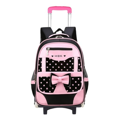 Girls Rolling Backpack Cute Bowknot Kids Schoolbag with Wheels Trolly BookBag for School-6 Wheels - Main Image