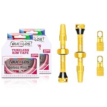 BUCKLOS Tubeless Rim Tape 30/25mm Width x 10m Length Bike Rim Tape Fit Most MTB/Road/Gravel Bike Wheel Carbon Tubeless Kit & Tubeless Presta Valve Stem 44 mm with Valve Core Removal Tool Pair Gold