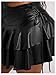 BEAUDRM Women's Size PU Leather Layered Ruffle Skirt Drawstring High Waist Party Rave Concert Mini Skirts Black Large
