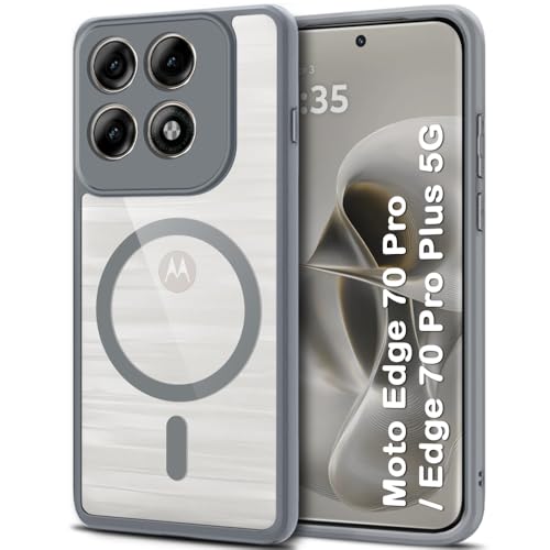 Image of TheGiftKart Hybrid Shockproof Back Cover Case for Motorola Moto Edge 70 Pro /Edge 70 Pro Plus 5G | Hard Back Cover Case (PC & TPU, MagSafe Compatible, Transparent Clear Back, Grey Sides)