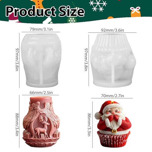 2 Pcs Christmas Deer Santa Claus Candle Molds, Xmas Elk Reindeer Silicone Candle Moulds for Candle Making, Resin Casting Mold for DIY Handmade Soap, Perfect for Christmas Gift New Year Home Decor — view 2