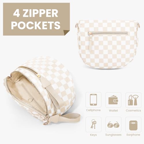 Image of Lushandy Bum Bag Checkered Crossbody Bag Mom Everyday Purse | Roomy Space, Wipe Clean, Wide Strap