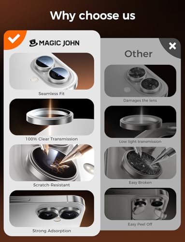 Image of MAGIC JOHN for iPhone 17 Camera Lens Protector [Alignment Kit&1:1 Invisible Fit] 9H Aerospace Tempered Glass, Ultra HD, Metal Individual Ring，Case Friendly, Set of 2,Sliver