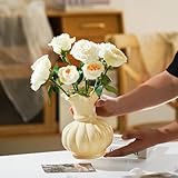 Flower Vase,Pumpkin Ceramic Vase, Ceramic Vase for Decor,Container for Flower, Centerpieces for Dining Table,for Living Room Desk Shelf Decor. (Beige Yellow)
