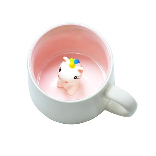 Einhorn-Tasse Teetasse aus Keramik Einzigartig Handgefertigt Neuheit 3D-Kaffeetassen, Personalisiert Tassen für Schokolade Tee Milch, für Geburtstage, Einhorn-Party, Frauen Mädchen Freundin