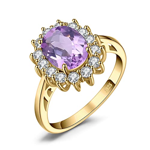 JewelryPalace 1.8ct Diana Princesse Kate Middletonu Bague Naturelle Violet Améthyste en Argent 925 Pour Femme, Bague de Fiançailles Mariage, Plaque Or Jaune...