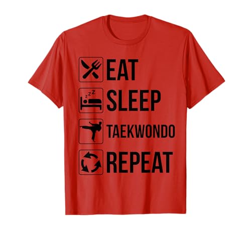 Maglietta divertente con scritta "Eat Sleep Taekwondo Repeat" Maglietta