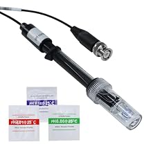 pH Electrode Meter, Refillable pH Probe with BNC Connector High Accuracy pH Sensor Probe with Calibration Powder 0-14 Large Glass Bubble Design pH Meter for Water 2M