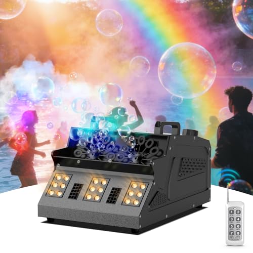 Image of 2000W Fog Machine, 3 in 1 Fog Bubble Machine with 2 Bubble Fans, 7 CH 18 RGB LED Lights Smoke Bubble All IN 1 Machine, Fog Machine Stage Effect for Party, Wedding, Halloween, Chrismas
