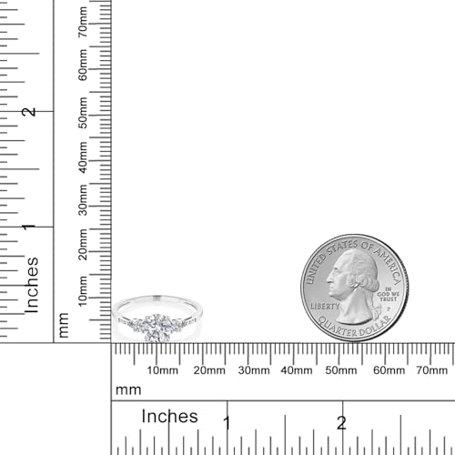 Gem Stone King 10K White Gold Lab Grown Diamond Engagement Ring For Women | 0.90 Cttw | Center Round 6MM | Gemstone April Birthstone | DEF Color | VVS-VS Clarity | Available in Size 5,6,7,8,93