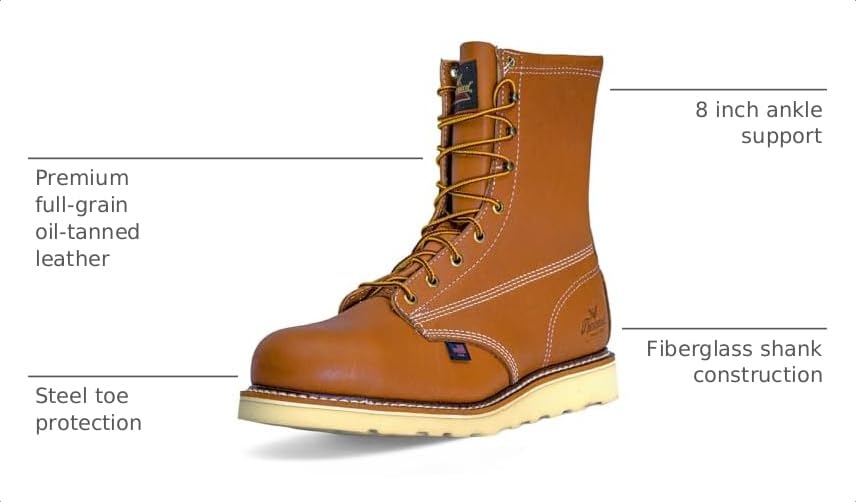 Image of Thorogood American Heritage 8 inch Steel Toe Work Boots for Men - Full-Grain Leather with Round Toe, Slip-Resistant Wedge Outsole and Comfort Insole; EH Rated