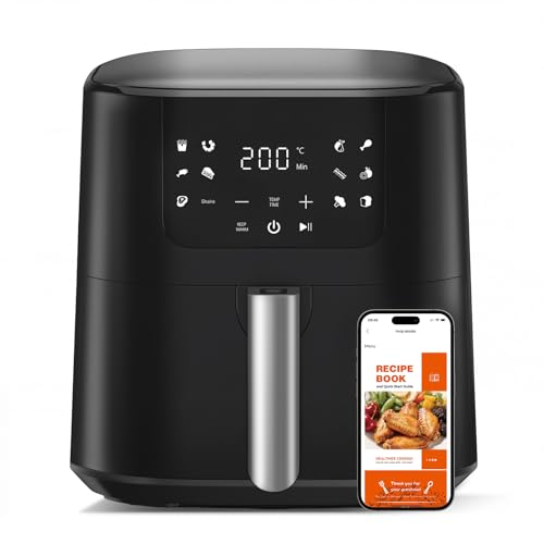 QIDO Air Fryer 8-in-1 with 5 QT Capacity,180°-450°F Precision Heating, Air Fry, Roast, Broil, Reheats, Dehydrates, Less Oil, Features Shake Reminder, Large Touch Display with Auto Menus, Compact Black