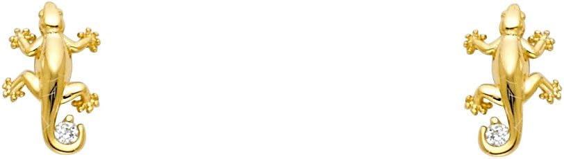 14k Yellow Gold Lizard Stud Earrings with Screw Back