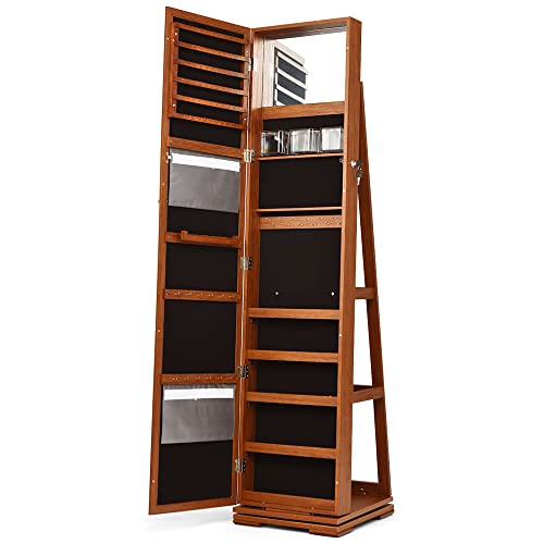 Overstock Armoire Jewelry Cabinet Standing Jewelry Organizer Brown Black Finish #TOP11