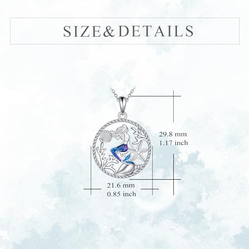 YFN Mermaid Necklace 925 Sterling Silver Blue Mermaid Starfish Pendant Necklace with Dripper Beach Jewellery Gifts for Women Girls - Image 2