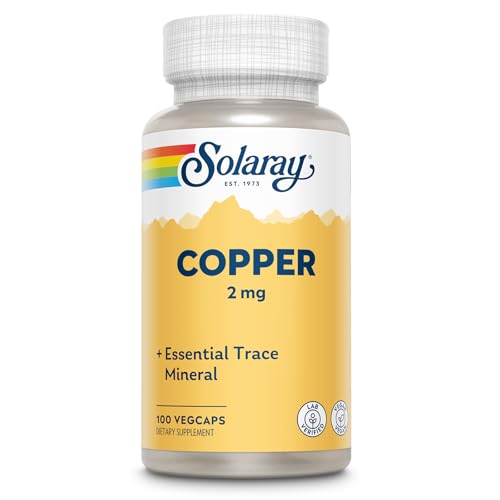 SOLARAY Copper Supplements - with Copper Bisglycinate 2mg - Trace Minerals Supplement - Essential Trace Mineral Balance and Wellness Support - Vegan, Lab Verified, 60-Day Guarantee - 100 Servings