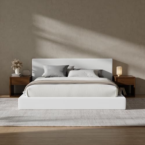 Image of RECCI AirFrame Queen Upholstered Bed Frame with Plush Padded Headboard | Plush Padded Headboard, 360 Soft Foam Surround, Low Profile Cloud Bed Frame, No Box Spring Required, Easy Assembly