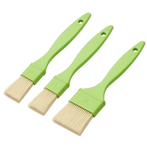 Miryelis 3 Pcs Pastry Brush Set 1/1/2 inch Bristle Basting Brushes for Cooking Heat Resistant Kitchen Brush for Oil BBQ Grill Butter Sauce Baking with Hang Hole Design Green