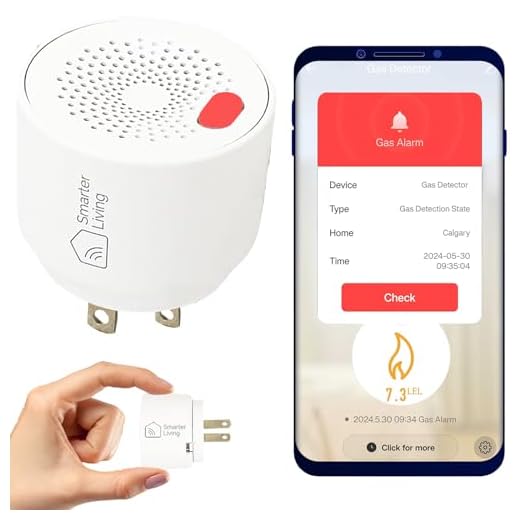 Smarter Living– Smart WiFi Gas Detector (Natural Gas, Propane, and Other Flammable Gases), Loud 70dB Alarm, Phone Notifications, No Hub Required, Reliable Sensor, Modern White Status LED