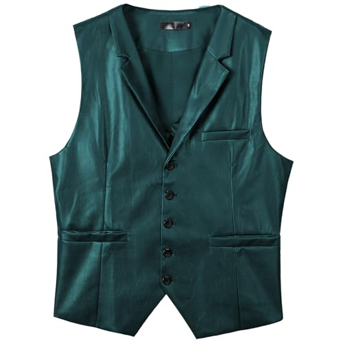 Men's Leather Suit Vest Casual Slim Fit Western Vest Jacket V-Neck Dress Vest Waistcoats